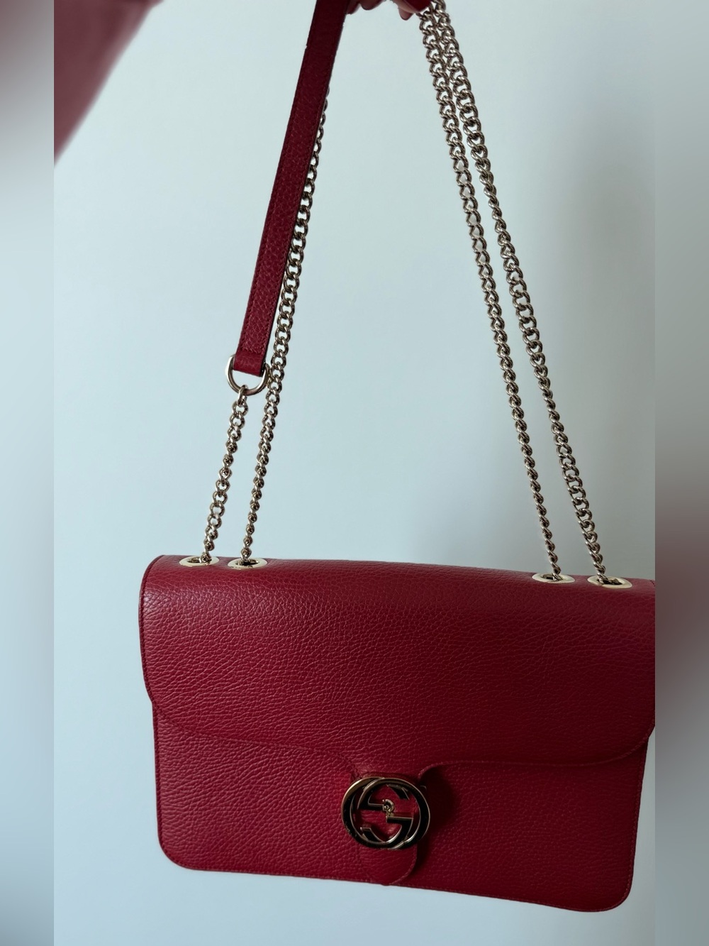 Gucci Red Leather Shoulder Bag with Gold Chain